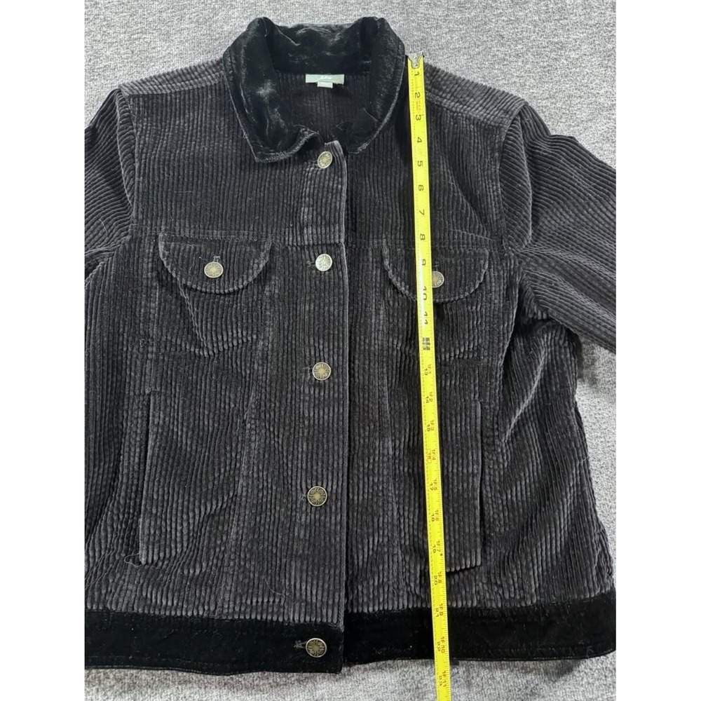 J. Jill Black Corduroy Trucker Jacket Velvet Trim Petite Medium MP Cotton - Picture 5 of 9